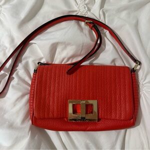 Calvin Klein - Red Leather Crossbody Bag with Gold Clasp